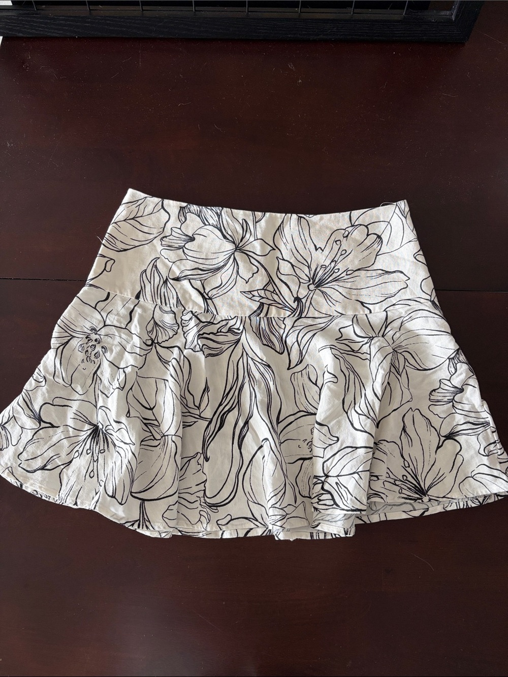 Linen Blend Floral Circle Skirt